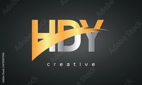 HDY Letters Logo Design with Creative Intersected and Cutted golden color