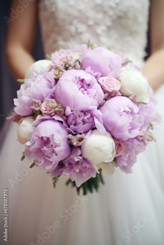 "Blossoming Love: Pink, Lilac, and White Peonies Create a Stunning Bridal Bouquet