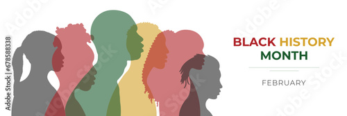 Black History Month.Illustration with silhouettes of African men and women.