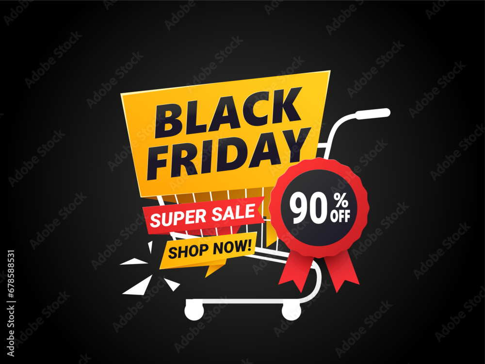 Fototapeta premium Black Friday banner. up to 90% off. Vector sale banner template shopping cart trendy design.