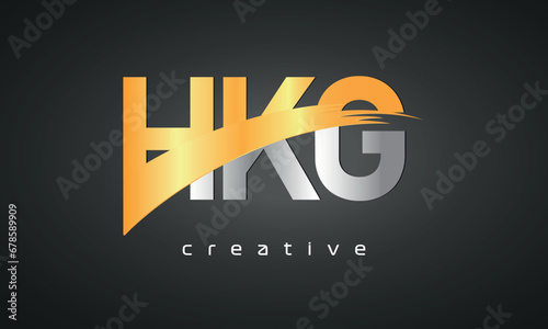 HKG Letters Logo Design with Creative Intersected and Cutted golden color
