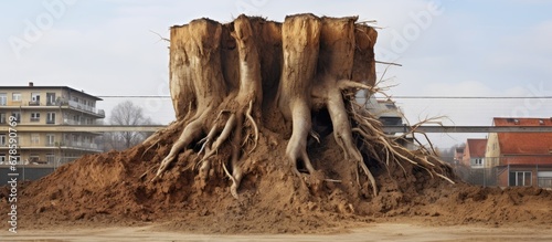 German construction site with tree stump