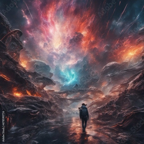 stunning space storm, dramatic, stylized, fantastic, detailed, high resolution