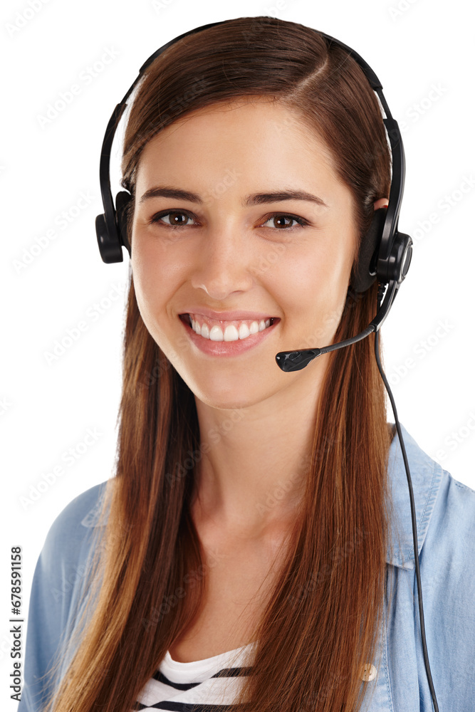 Customer service, portrait and happy business woman communication, telemarketing or help desk advice. Tech support, headset and advisory consultant face for ecommerce on transparent, png background Customer service, portrait and happy business woman communication, telemarketing or help desk advice. Tech support, headset and advisory consultant face for ecommerce on transparent, png background