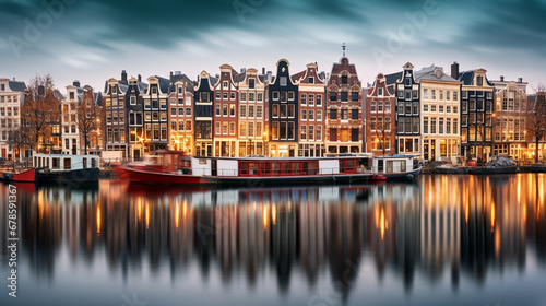 Amsterdam at evening travel photograph, long exposure