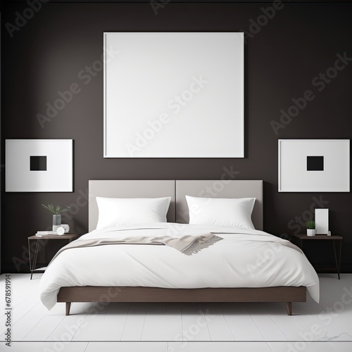 Modern luxury dark brown bedroom interior 03, Mock-up frame in bedroom, Generative AI, Generative, AI
