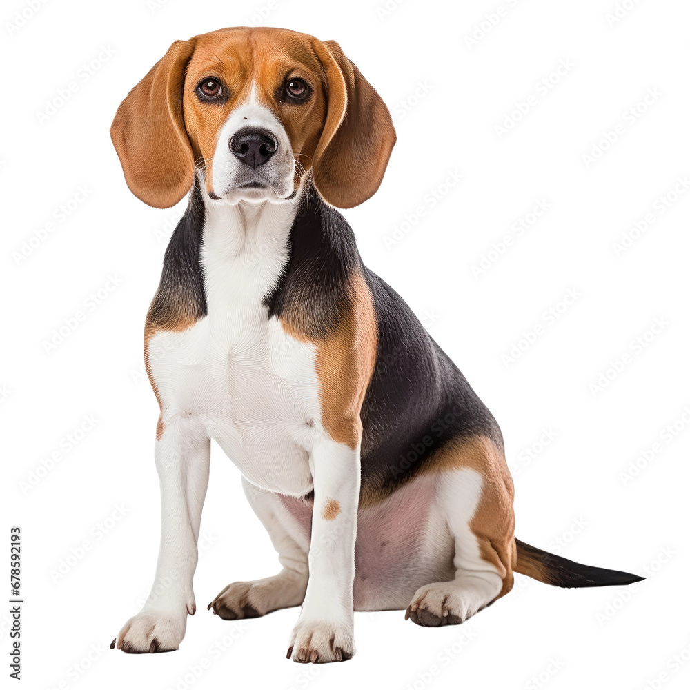 Sitting Beagle Dog, Isolated on Transparent Background