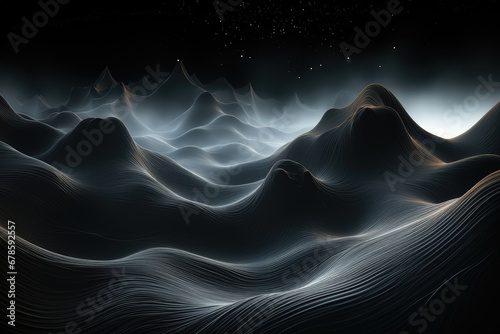 An abstract sci-fi wallpaper against a black background, creating a mysterious composition that transports viewers to a realm of cosmic landscapes and imaginative wonders. Illustration