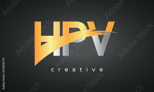 HPV Letters Logo Design with Creative Intersected and Cutted golden color