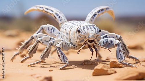 Close-up of Arizona Stripetail Scorpion Vaejovis Spinigerus in Defensive Position © Sandris_ua