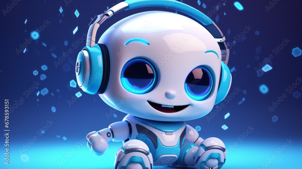 Happy 3d cute AI robot cartoon character