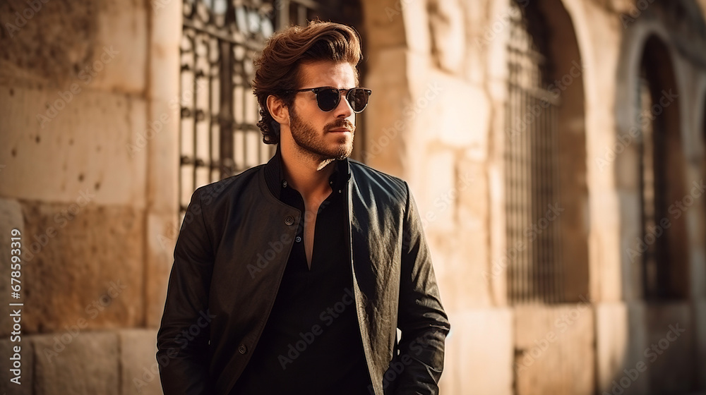 fashion man in a black jacket outside fashion man in a black jacket outside