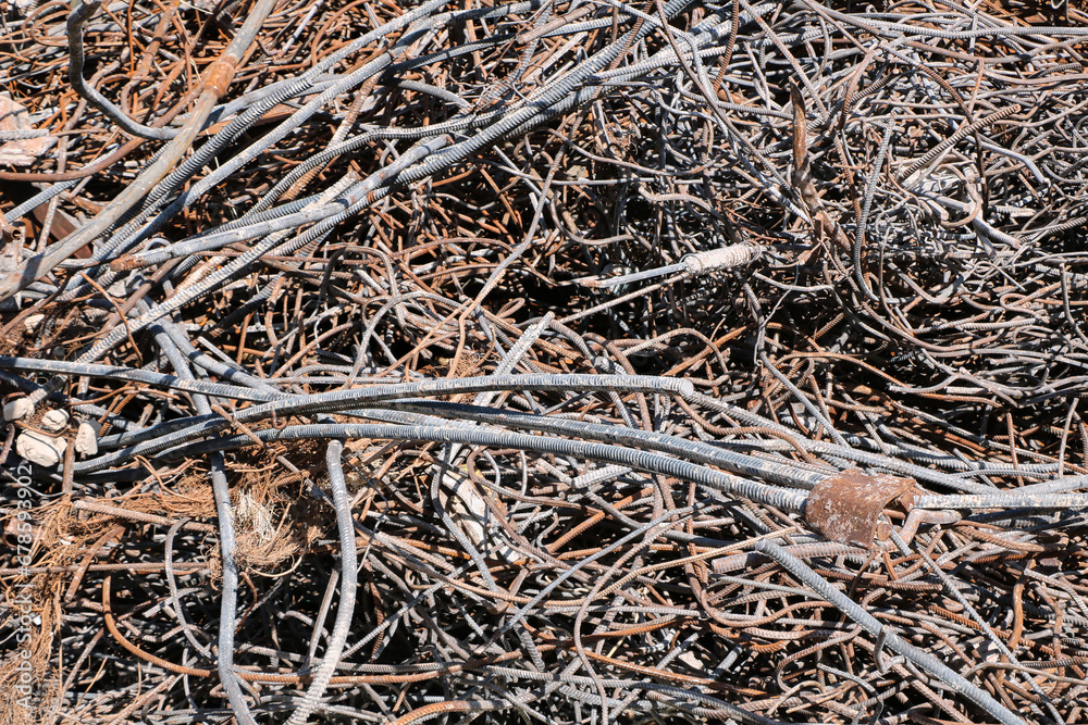 Pile of scrap metal from rebar and other steel waste
