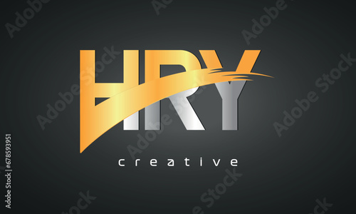 HRY Letters Logo Design with Creative Intersected and Cutted golden color