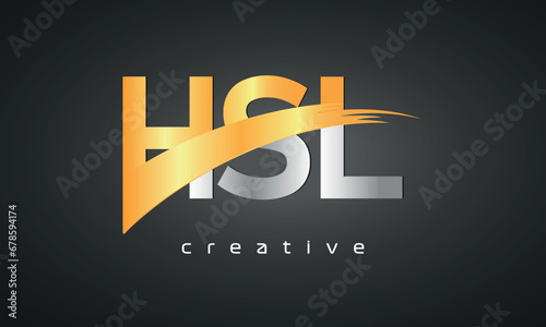 HSL Letters Logo Design with Creative Intersected and Cutted golden color