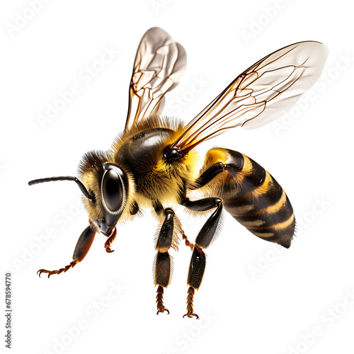 Close-up of honey bee flying isolated on transparent background © The Stock Guy