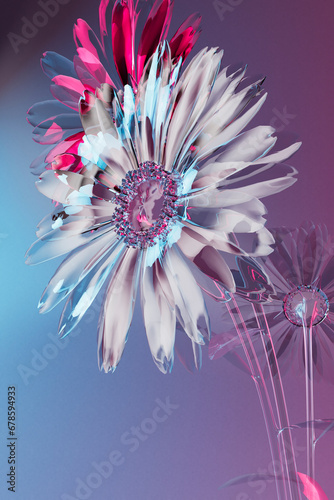 3D render of white and pink glass flowers photo