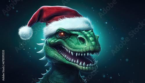 Green Chinese dragon in santa claus hat, new year concept © terra.incognita