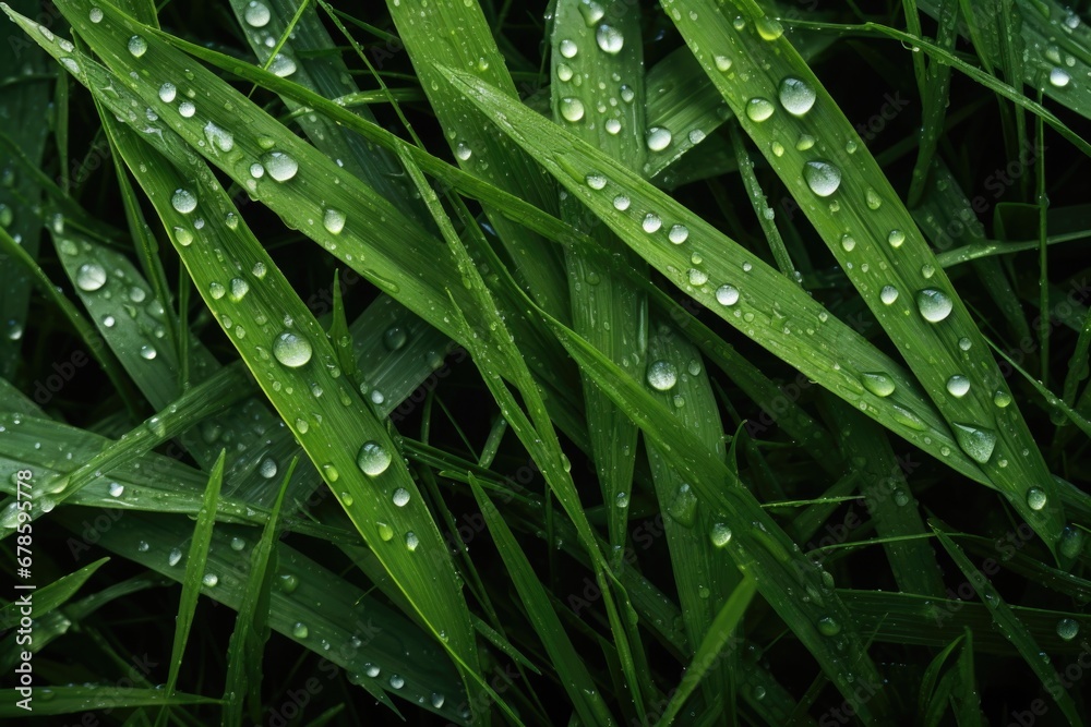 A close-up view of a bunch of green grass with water droplets. Perfect for depicting freshness and nature's beauty. Can be used in various projects and designs A close-up view of a bunch of green grass with water droplets. Perfect for depicting freshness and nature's beauty. Can be used in various projects and designs