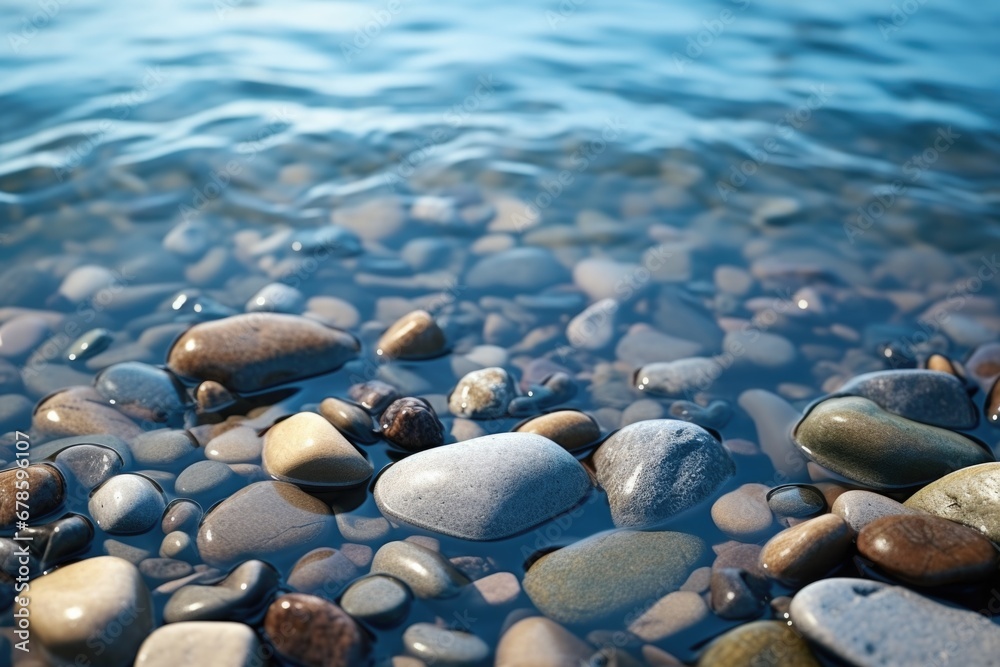 A picturesque scene of a bunch of rocks sitting on top of a body of water. Perfect for nature and landscape enthusiasts.