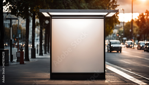 blank white Light box mock-up at the bus stop