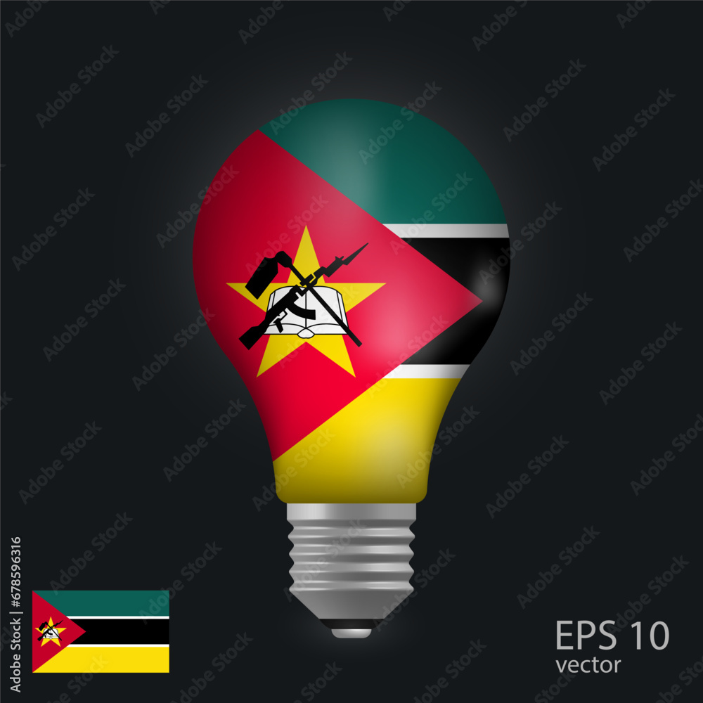 Vector light bulb with flag of Mozambique, 3D rendering isolated on gray background.
Vector light bulb with flag of Mozambique, 3D rendering isolated on gray background.