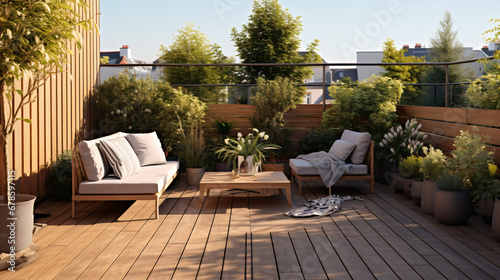 Beautiful of modern terrace with wood deck