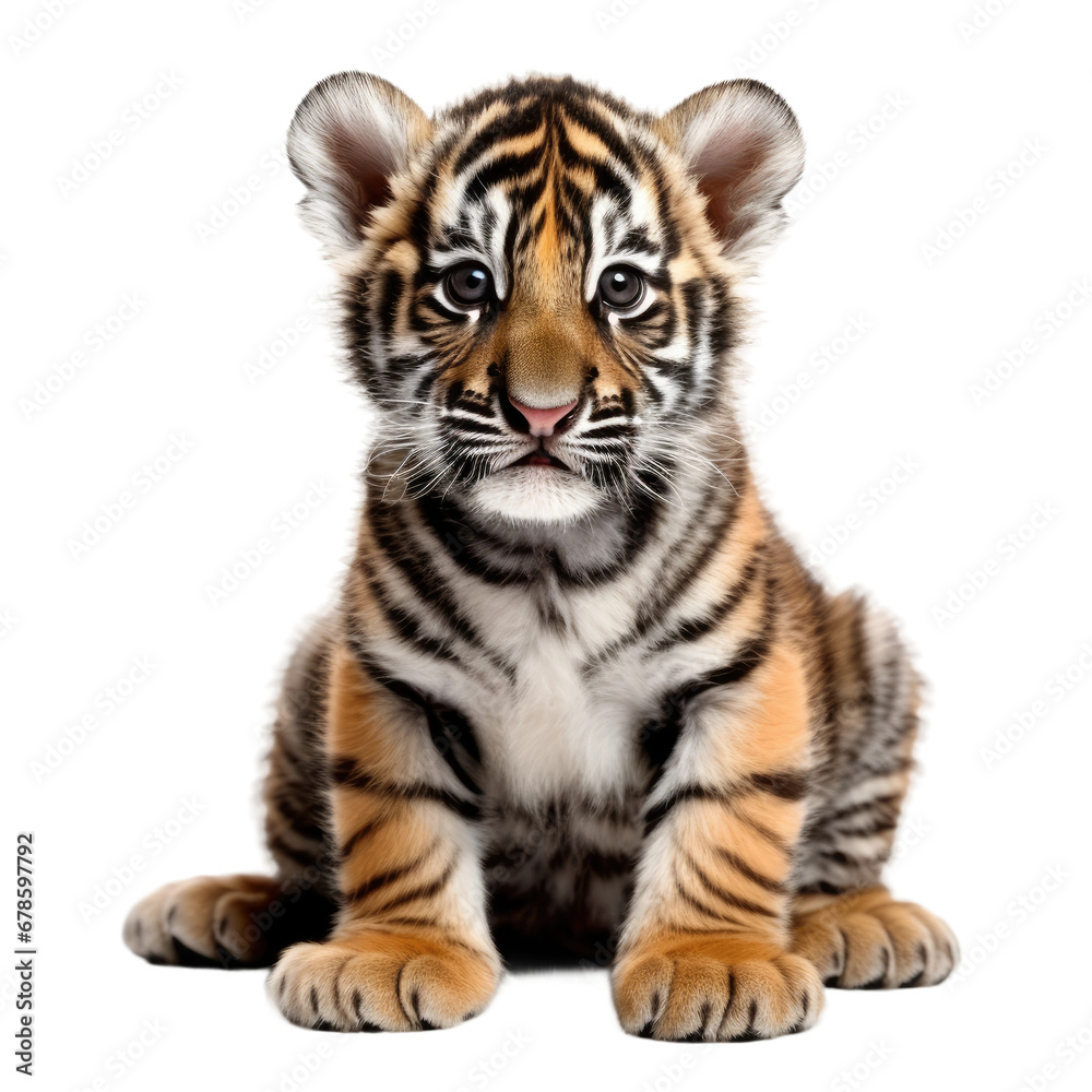 Cute Tiger Cub Portrait, Isolated