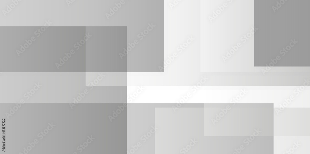 Abstract gray background with square and triangle shapes layered in modern abstract white transparent pattern design. White color technology concept seamless geometric line vector background.