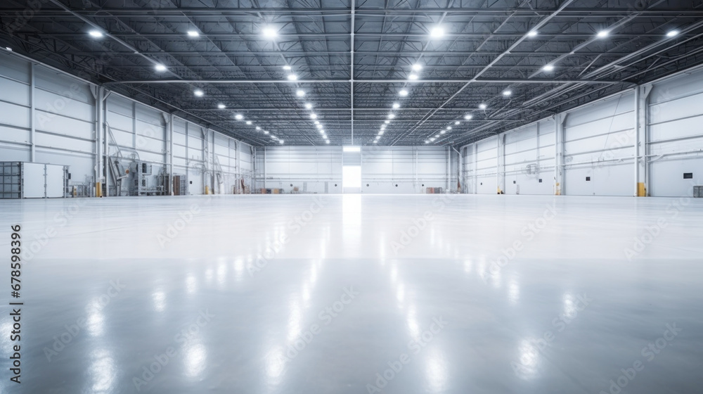 Empty of Polished concrete floor clean condition and space for industry product in factory for manufacturing production plant or large warehouse.