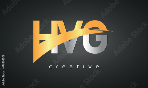 HVG Letters Logo Design with Creative Intersected and Cutted golden color