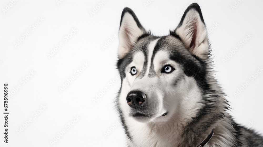 Cute little Siberian husky dog on white background in studio with empty space for text created with Generative AI Technology 