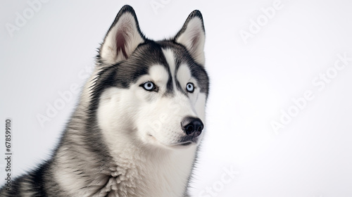Cute little Siberian husky dog on white background in studio with empty space for text created with Generative AI Technology 