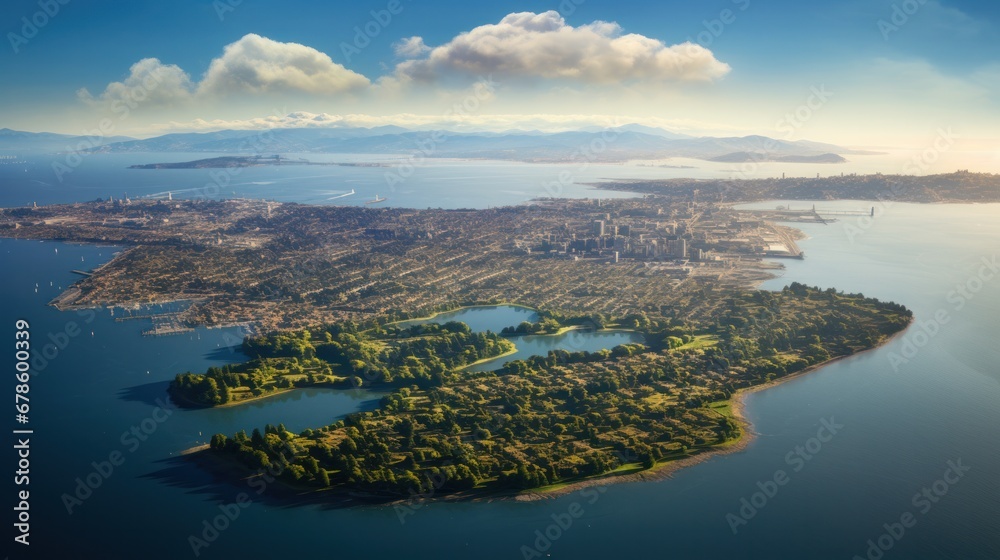 Stunning Panoramic View of San Francisco Bay Area Cities.