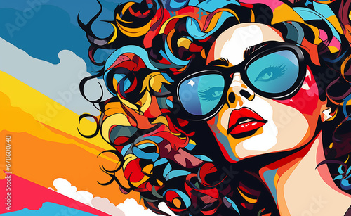 Melody in Colors: A vibrant pop art celebration of music and joy with a young woman with glasses