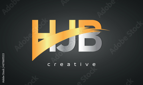 HIB Letters Logo Design with Creative Intersected and Cutted golden color photo
