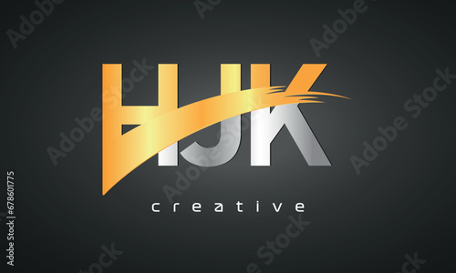 HJK Letters Logo Design with Creative Intersected and Cutted golden color photo