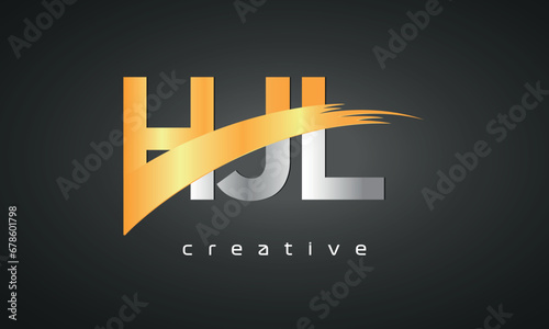 HJL Letters Logo Design with Creative Intersected and Cutted golden color