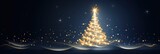 Golden Christmas tree with particlsa isolated on night. Merry Christmas background with copy space