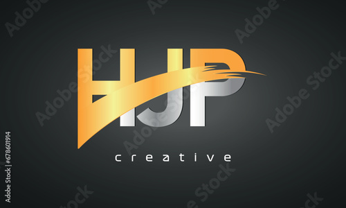 HJP Letters Logo Design with Creative Intersected and Cutted golden color