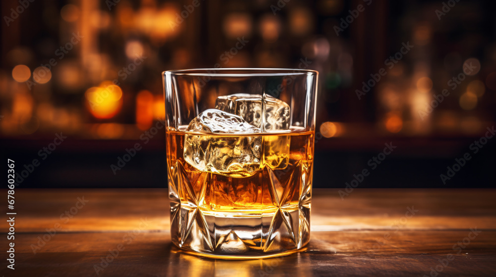 Brown whiskey in glass