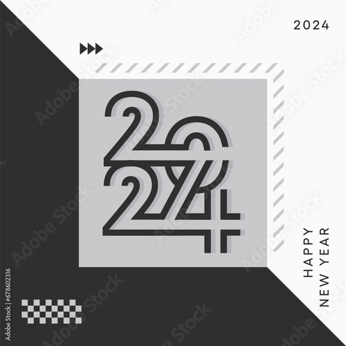 Happy new year 2024 design. With colorful truncated number illustrations. 