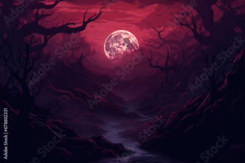 Fantasy horror forrest illustration background .