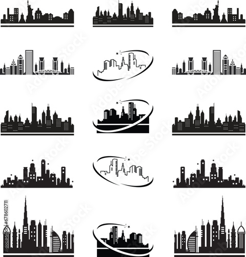 Super city skyline set. 15 vector city silhouettes of USA Canada cities skylines silhouettes vector 