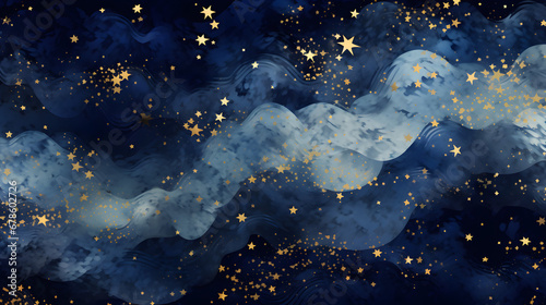 Magic starry night. Seamless vector pattern with stars texture marble. Generative Ai.