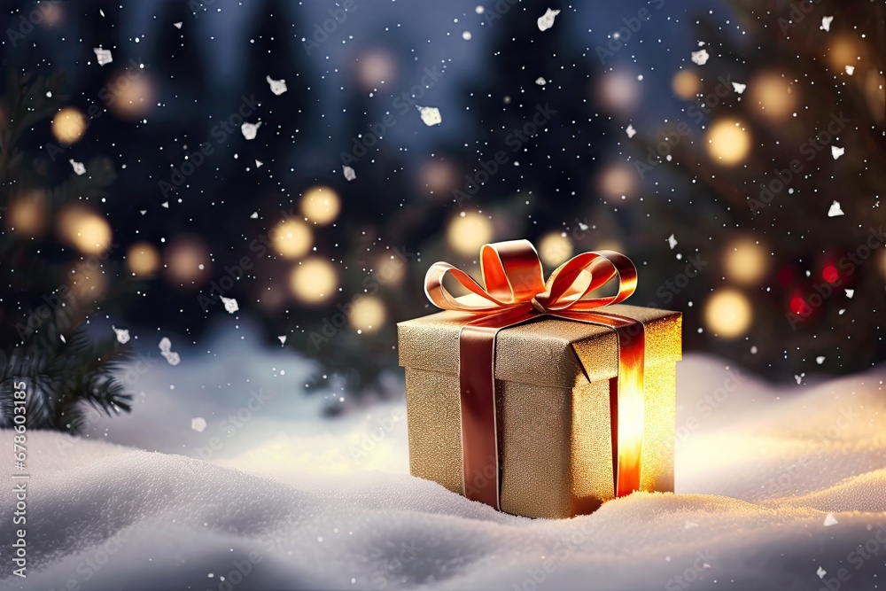 Winter wonders. Unwrapping joy in snowy gift scene. Festive surprise. Christmas gifts wrapped in snowflakes. Snow kissed elegance. Celebrating season Winter wonders. Unwrapping joy in snowy gift scene. Festive surprise. Christmas gifts wrapped in snowflakes. Snow kissed elegance. Celebrating season
