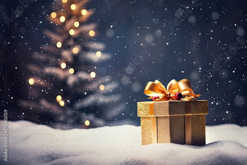 Winter wonders. Unwrapping joy in snowy gift scene. Festive surprise. Christmas gifts wrapped in snowflakes. Snow kissed elegance. Celebrating season
