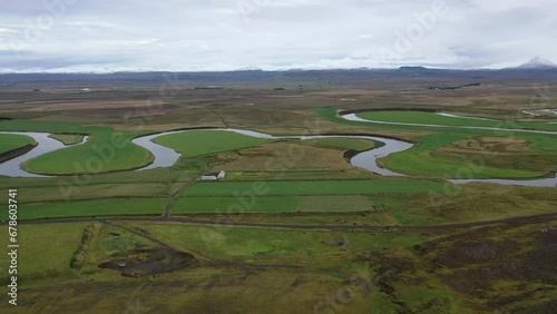 Aerial video of the F570 road with a spectacular view with rivers, Iceland  photo