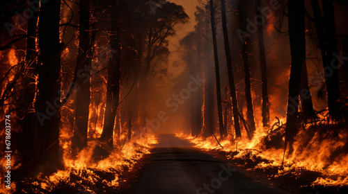 Burning forest road