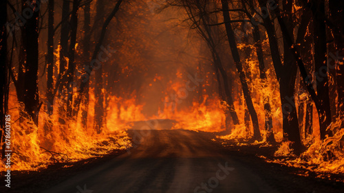 Burning forest road